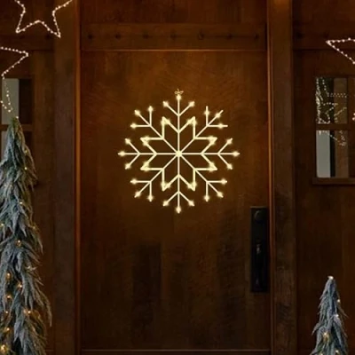 Image of Just for Christmas Hanging LED Snowflake Light Warm White Garden Tree Lights with 8 Lighting Modes Timer Function Ideal Indoor &amp; Outdoor Use