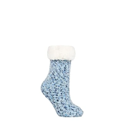 Image of Elle Ladies Popcorn Feather Slipper Socks with Sherpa Lining Pack of 1 Navy 4 8