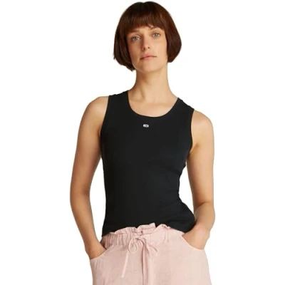 Image of TOMMY JEANS Women’s Essential Rib Slim Fit Tank Top, Black (Black), M