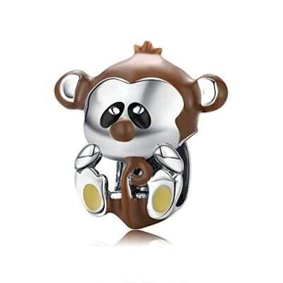 Image of 925 Sterling Silver Monkey Charm Dog Gifaffe Dove Cat Fish Rabbit Crab Owl for Pandora Bracelet (Monkey)