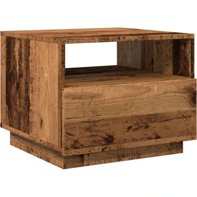 Image of vidaXL Coffee Table with LED Lights Versatile Sofa/Tea Side in Old Wood Color, 50x49x40 cm, Engineered Wood, Moisture Resistant, RGB Custom Lighting for Living Room/Bedroom/Office