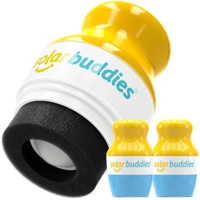 Image of Duo Pack Of Solar Buddies Refillable Roll On Sponge Applicator for Kids, Adults, Families, Travel Size Holds 100ml Friendly Sunscreen, Suncream and Lotions (Blue/Blue)