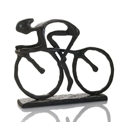 Image of Cast Iron Rustic Racing Cyclist Sculpture