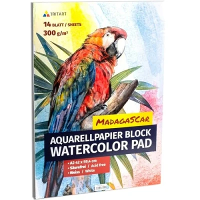 Image of Tritart Watercolour Paper A2 300gsm Professional Artists Water Colour Pad with 14 Sheets Art for Mixed Media Acrylic Oil Gouache Pastels Paint &amp; Sketch Drawing