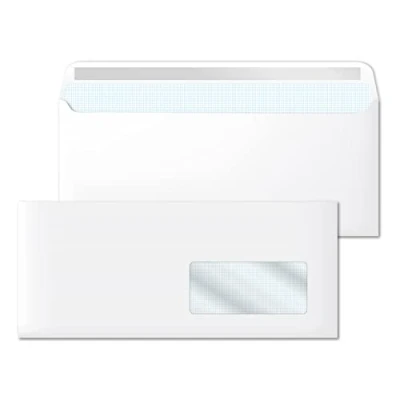 Image of Paper Envelopes, American White Envelope with Window, Dimensions 220 x 110 mm, Envelopes for Letters and Documents, 90 GSM Peel Seal · m office (Pack of 100)