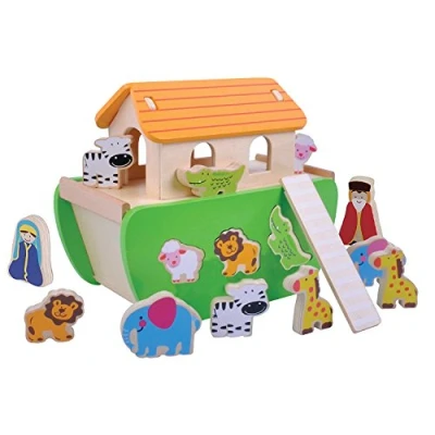 Image of Wooden Noah’s Ark Shape Sorter Baby Toddler Toy Age 18 Months + Animals, noah Christening Gift