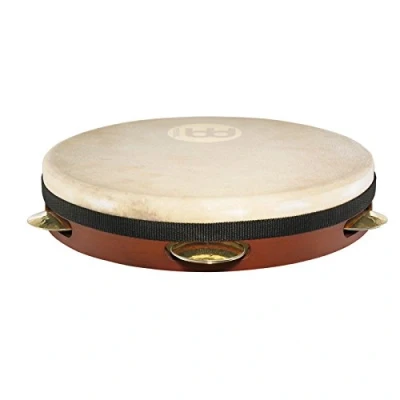 Image of Meinl Percussion Traditional Wood Pandeiro Frame Drum with Countersunk Bolt Lugs 10 Inches Goat Skin Head Siam Oak / Brass, Brown Gold (PA10AB M)