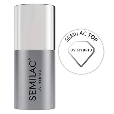 Image of Semilac Top Nail Polish Professional UV LED Shiny Gloss Coat Soak Off Gel for Color Protection. Transparent &amp; Easy to Apply, Crack Resistant Quick Drying