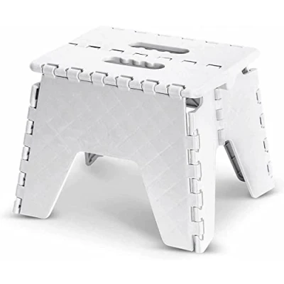 Image of MantraRaj Plastic White Folding Step Stool Compact Travel Anti Slip Surface Children Stepping for Kids and Teens with Carry Handle Home, Kitchen Workplace Top Foldable Easy Storage