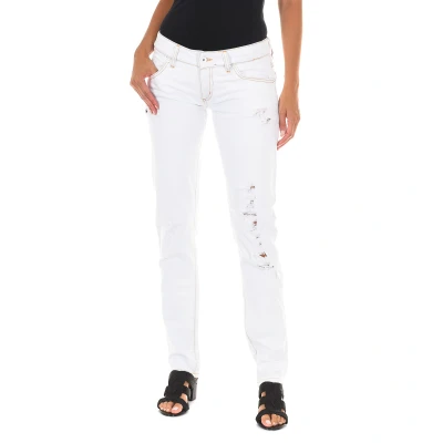 Image of Met Womens Long denim pants with ripped effect and narrow hems E014152 woman White Cotton Size 27 (Waist)