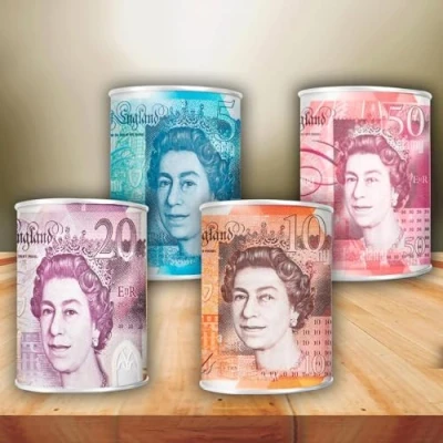 Image of JANNGI 5Pcs Money TIN BOX Sterling Bank Note Piggy Bank, Coin Tin, Cash Savings Can, Birthday Money, Holiday &amp; Christmas Fund (SMALL RANDOM 5 Pcs)