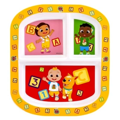 Image of Zawadi Global Cocomelon 3 Section Reusable Childrens Kids Toddlers Divided Breakfast Lunch Dinner Plate