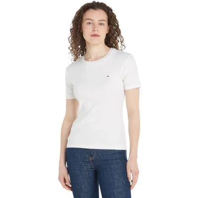 Image of Tommy Hilfiger NEW CODY SLIM CROP MOCK Basic Tshirt, Women&#039;s, Size: Medium, Ecru
