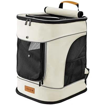 Image of CADOCA® Backpack Pet Carrier Ideal Transport Bag For Cats and Dogs High Wearing Comfort Up to 20kg Capacity Adjustable Straps With Short Lead &amp; Waist Belt Beige