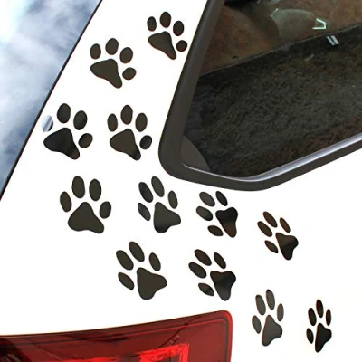 Image of Finest Folia Set of 12 dog paws each 6 x cm cat sticker for car, motorcycle, wall, laptop, furniture (K015 black matte)