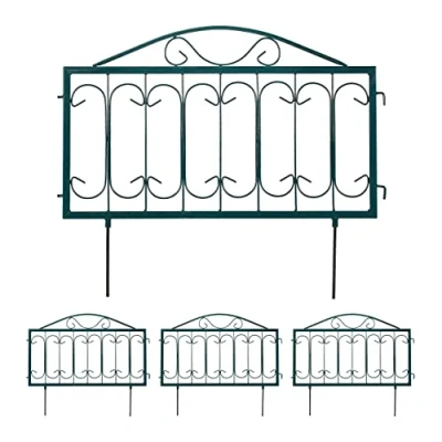 Image of Relaxdays Metal Lawn Edging, H x W: 46 57 cm, Garden Flowerbed Border, 4 Components, Antique Style, Dark Green, Iron