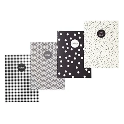 Image of Pukka Pad, Carpe Diem 32 Page A6 4 Pack Includes Plain, Lined, Dotted, and Planner Notebooks Monochrome