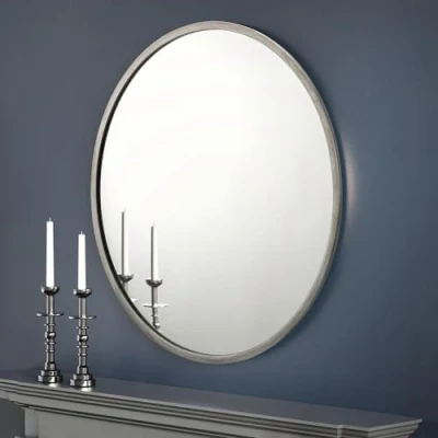 Image of Julian Bowen Round Wall Mirror, Metal Framed, Pewter, Height: 80, Width: Depth: 2cm