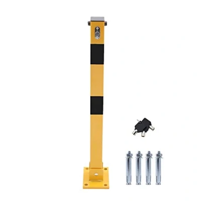Image of TOPWAY Car Parking Space Lock Bollard, Yellow and Balck Lockable Fold Down Barrier Post, Private Park Driveway Guard Saver Blocker, Upper Lock, 70cm Height 161893