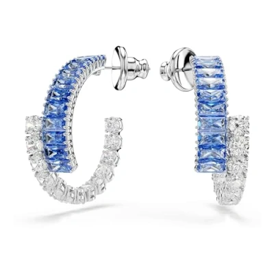 Image of Swarovski Matrix mini hoop Earrings, White, Rhodium plated
