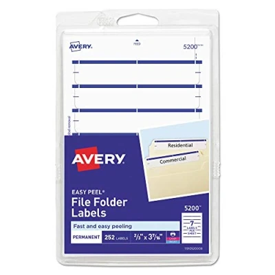 Image of Permanent File Folder Labels, 11/16 x 3 7/16, White/Dark Blue Bar, 252/Pack
