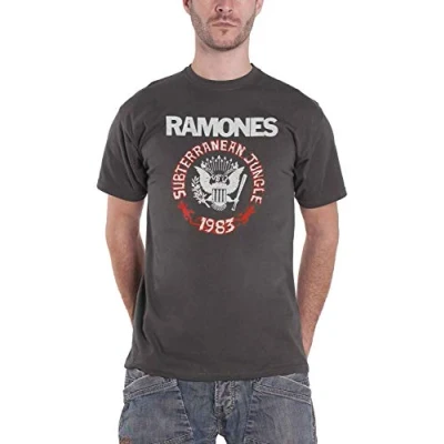 Image of Ramones T Shirt Subterraneun Jungle Band Logo Official Mens Charcoal Grey XL