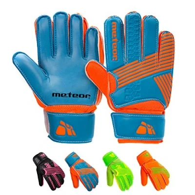 Image of meteor Goalie Gloves for Kids Goalkeeper Football Goalkeeping Boys Youth Adult Junior Children Strong Keeper Grip Finger Protection Prevent Injuries Embossed Back