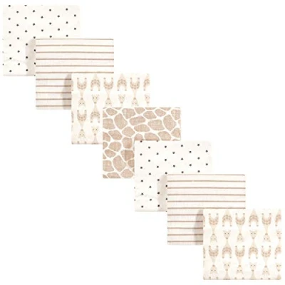 Image of Hudson Baby Unisex Cotton Flannel Receiving Blankets Bundle, Neutral Giraffe, One Size