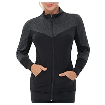 Image of AMZSPORT Women&#039;s Sports Sweatshirt Long Sleeve Hooded Running Jacket with Pockets, 223002 Black, XL