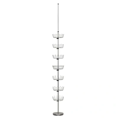 Image of Household Essentials Floor to Ceiling 6 Tier Revolving Shoe Tree with Basket, Silver