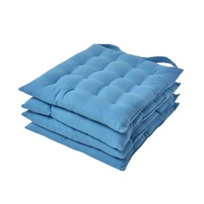 Image of HOMESCAPES Air Force Blue Seat Pads for Dining Chair, Set of 4 100% Cotton Chair with Straps, 40x40 cm