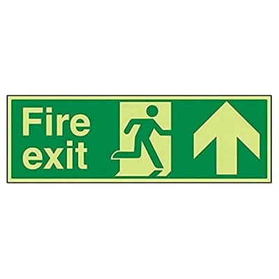 Image of V Safety Glow In The Dark Fire Exit Arrow Up Sign 600mm x 200mm Rigid Plastic
