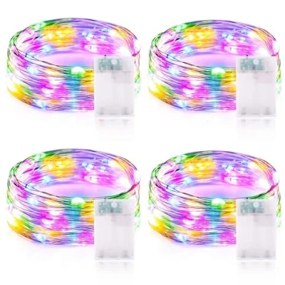 Image of Vacoulery Fairy Lights Battery Operated, 3 Meters 30 LEDs String with Timer Waterproof Copper Wire Light for Indoor Bedroom Garden Jars Wedding Party Festival Camping (4 Packs, Multicolor)