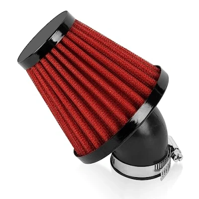 Image of 35 mm Motorcycle Air Cone Filter, PSLER Filters for Scooter, 45 Degree Bent Hose, Universally Used Motocross Pocket Bikes(Red)