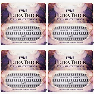 Image of FYNE Individual Eyelashes, Black [240 Pcs, Ultra Thick Short 8mm, Pack of 4] Lashes, Eyelash Extensions, Natural Look, Volume Cluster False Lash