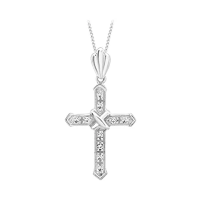 Image of Carissima Gold Women&#039;s 9ct White Diamond Cross Pendant on Curb Chain Necklace of 46cm/18&quot;