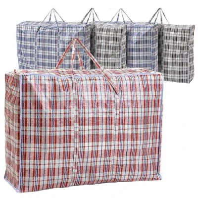 Image of Kav Pack Of 5 Extra Large Plastic Laundry Bag Storage/Carrier Bags, Reusable And Foldable Shopping With Ziplock Handles For Clothes Storage, Kitchen Storage (100x60x28 cm)