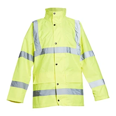 Image of Blackrock Hi Vis Yellow Rain Jacket, Men&#039;s &amp; Women&#039;s Lightweight Waterproof With Concealed Hood Cargo Pockets, Reflective High Visibility Safety Workwear, Fully EN Certified Small