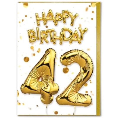 Image of Brainbox Candy 42nd Birthday Card Age 42 Beautiful White Gold Foil Effect Cards For Him Her Men Women Friends