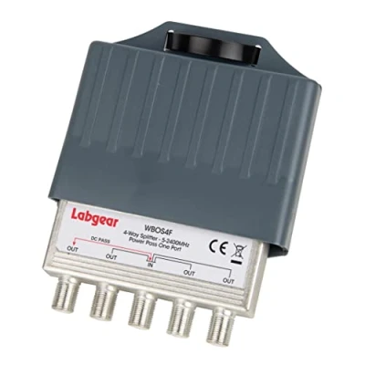 Image of Labgear TV Aerial Splitter 4 Way Compact Satellite F Type 5 2400MHz in a Weatherproof Installation Box, Plugs Ideal for Splitting Aerial, or Signals…