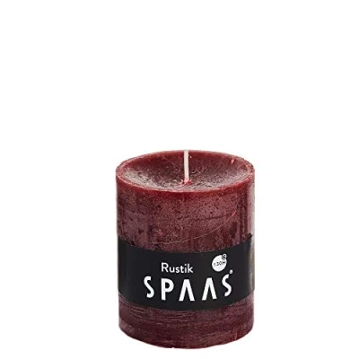 Image of Spaas 8 Rustic Unscented Pillar Candles 68/80 mm, 30 Hours, Wine Red