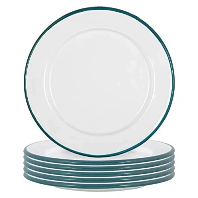 Image of 6x Green 20cm White Enamel Side Plates By Argon Tableware