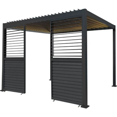 Image of MonsterShop Anthracite Aluminium Pergola with LED Lights and 2 x Shutter Panels 3m