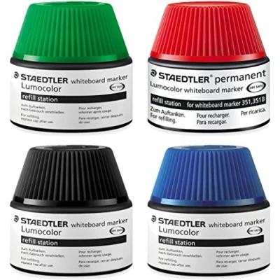 Image of Staedtler Lumocolor whiteboard marker refill station for 351/351 B, 15 20x refills 4 colours blue red green black