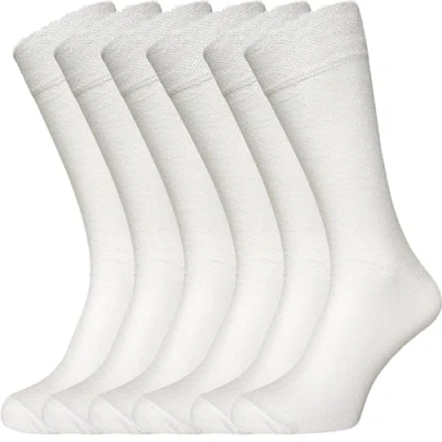 Image of ZombaFlo 6 Pairs Diabetic Socks for Women Non Elastic Cotton Rich Gentle Grip Soft Top UK 4 7 Multipack (Standard, White)