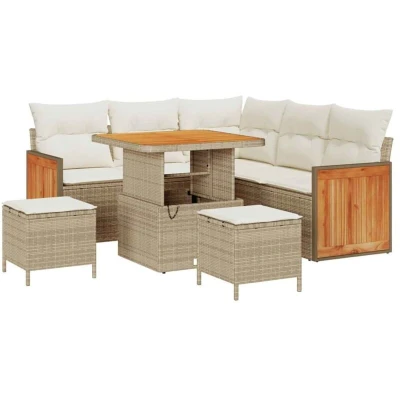 Image of vidaXL 8 Piece Garden Sofa Set with Cushions Beige Poly Rattan Acacia