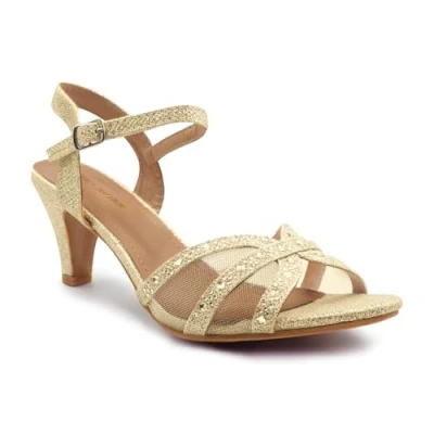 Image of Womens Diamante High Heel Mules Ladies Bridal Wedding Shoes Evening Party Prom Occasion Heeled Strappy Sparkly Dress Sandals Ankle Strap Fashion Heels Gold Glitter