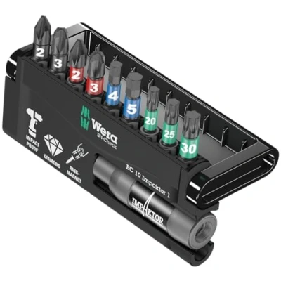 Image of Wera bit Check 10 Impaktor 1 TriTorsion Long Life set for all impact drills, with holder, PH/PZ/TX/HEX, 10PC, 05057680001