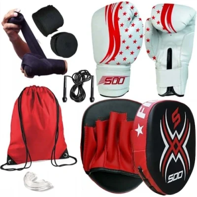 Image of Kids &amp; Youth Boxing Gloves and Focus Pads Set Children Hook Jab Target Mitts Punching Sparring Training for Junior Hand MMA, Muay Thai, Kickboxing, Karate (Red)