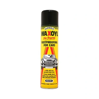 Image of HM Hammerite 2x 5092855 400ml Aerosol WaxOyl Black Spray Rust Proof Prevention Covering Kills And Prevents Reappearance Of Rust, Tough, Durable Flexible. Little Chance Cracking Or Peeling.